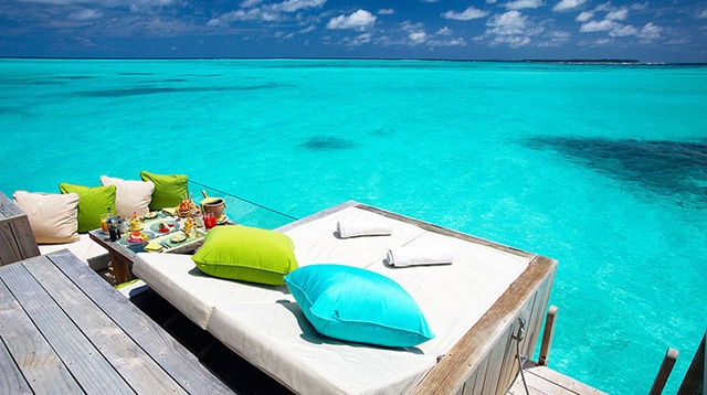 Water Villa at Six Senses Laamu. Best Maldives water VillaSix Senses Laamu Water Villa deck