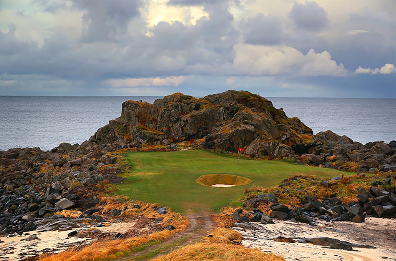 Panoramavy över Lofoten Links och norska kusten