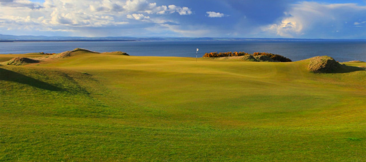 Solnedgång över St Andrews golfbana